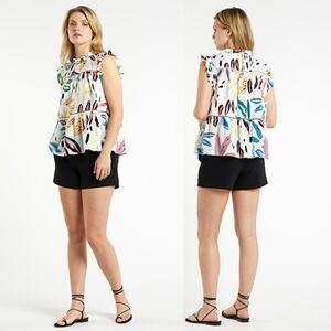 NEW Marie Oliver Tia Tiered Sleeveless Floral Mock Neck Multicolor Blouse Top